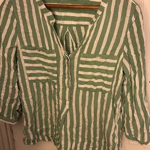 Green striped linen like shirt